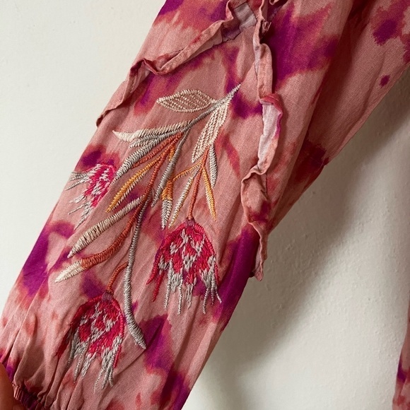 NWT Johnny Was Pink Tie Dye Embroidered Shirt Blouse Small - Picture 9 of 10